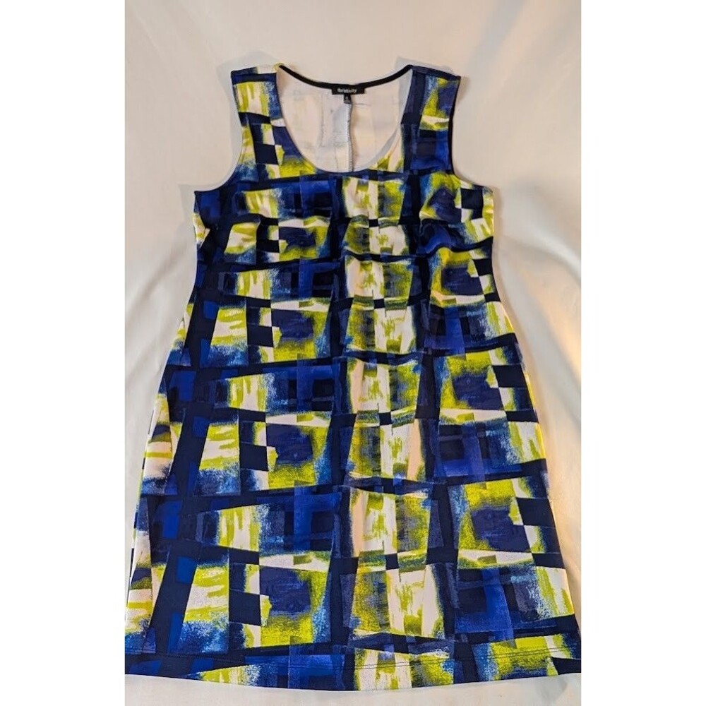 Relativity Dress Women XL Sleeveless Geometric Abstract Blue Yellow Black Modern